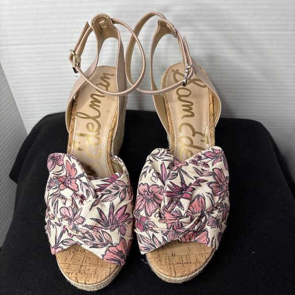 SAM EDELMAN Aubrey Floral Espadrille Ankle Strap Open Toe Sandals Shoes Size 9.5 - Picture 2 of 12